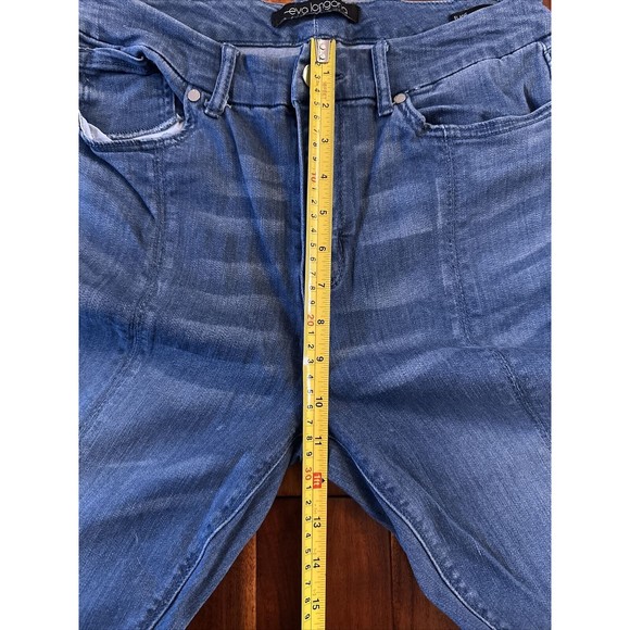 Eva Longoria Flare Distressed Slit Women’s Blue Denim Jeans Size 12 - Picture 14 of 16